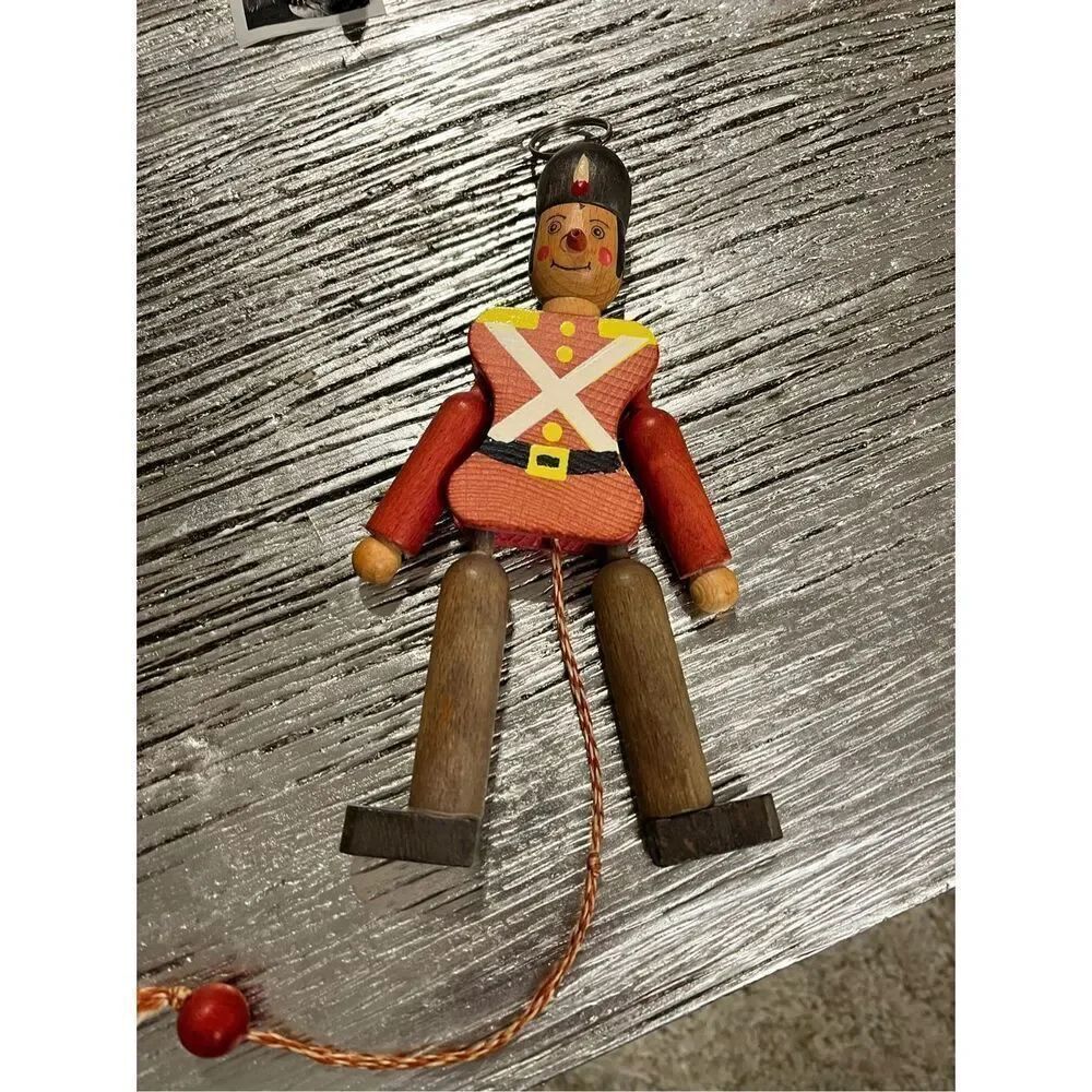 Vintage Wooden Austrian Toy Soldier Jointed Christmas Ornament